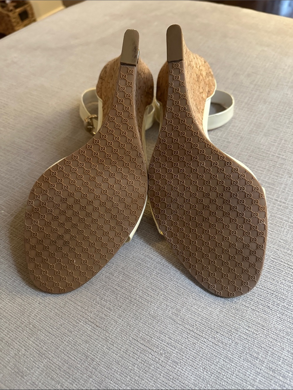 Gucci Cream Patent Leather Ankle-Strap Block Heel Sandals - Picture 2 of 5